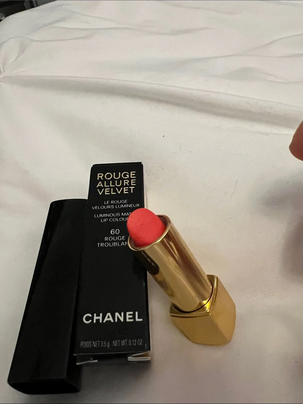 CHANEL Coral-Red Rouge Allure Velvet 60 Rouge Troublant lipstick NIB + Stickers